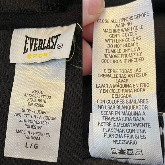 Everlast Sport Hoodie | Black Velour Zip Up Y2K - Picture 5 of 7